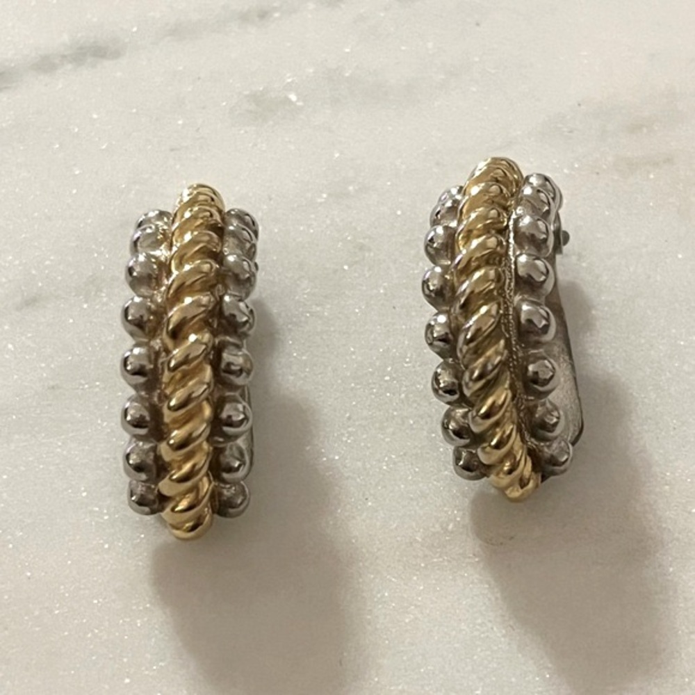Vintage Premier Designs Twisted Weave Gold Silver Tone Clip On Earrings